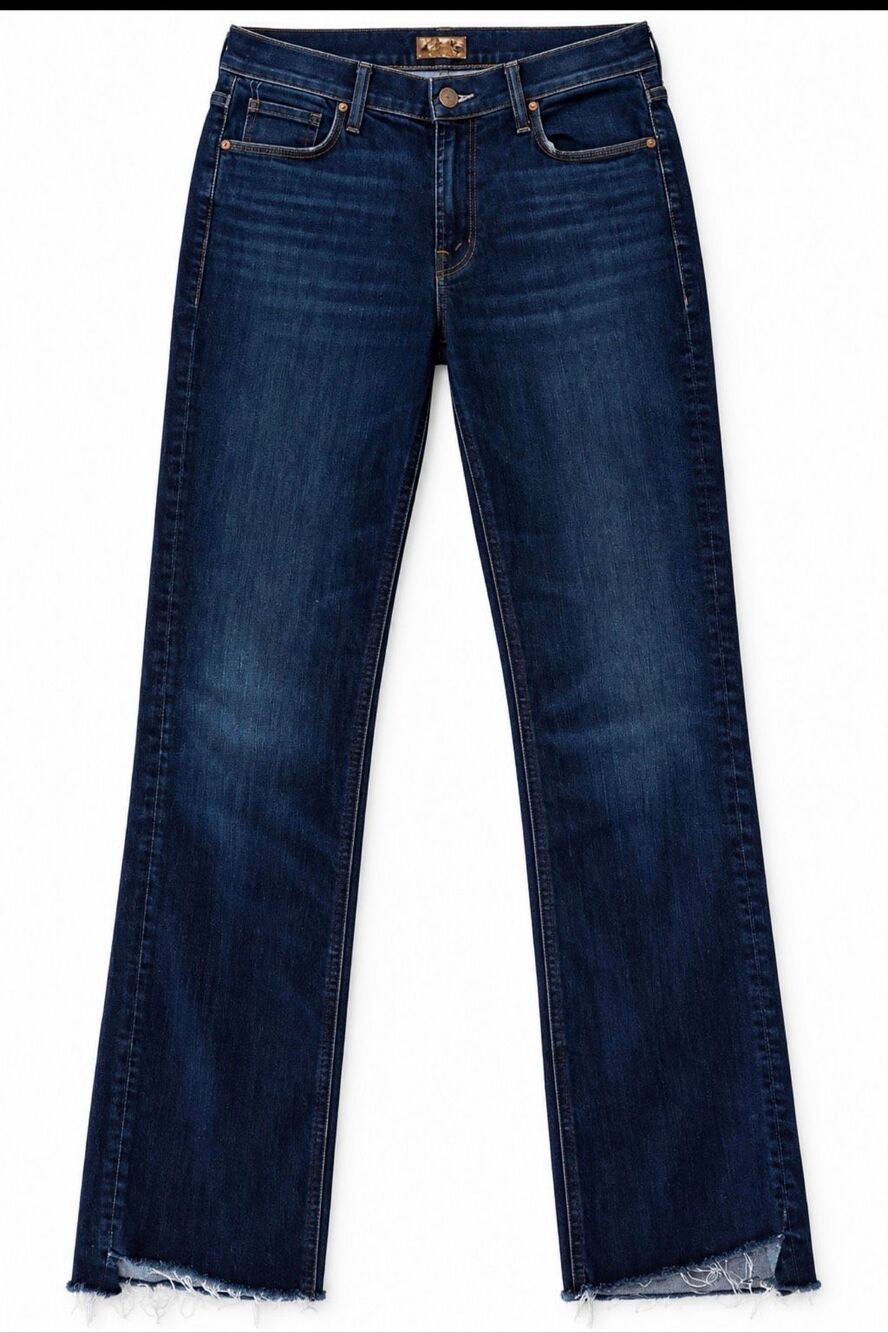MOTHER The Mid Rise Dazzler Ankle Step Fray Jeans Size 28 Dark Wash